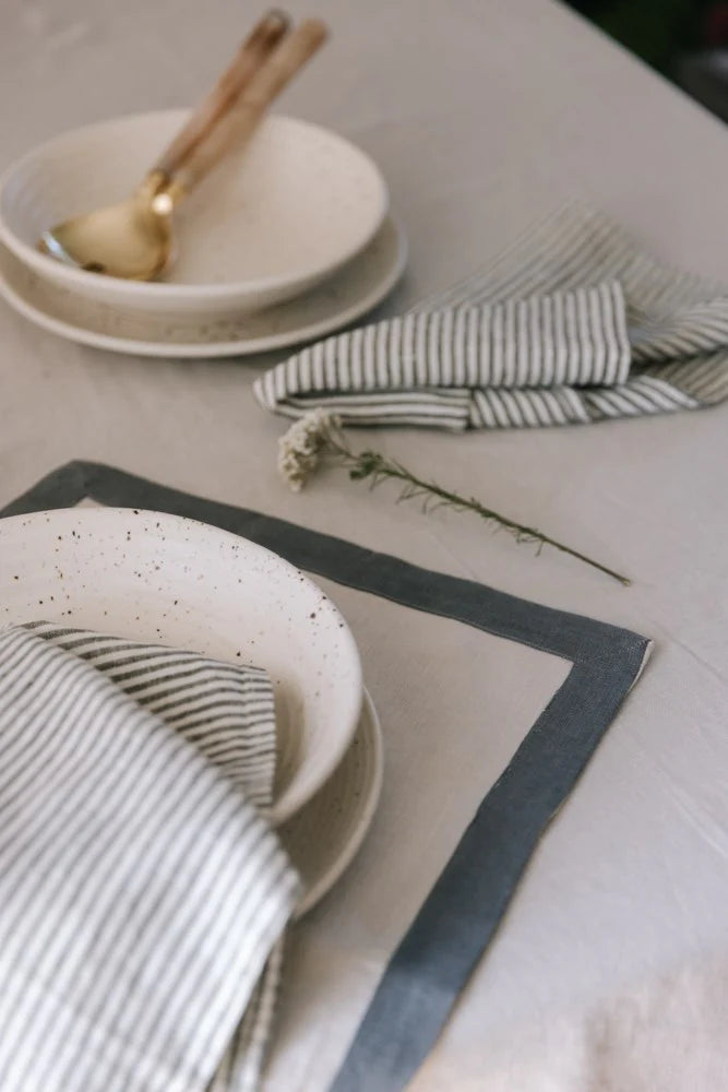 Linen Stripe Napkin - Set of 6 - Olive
