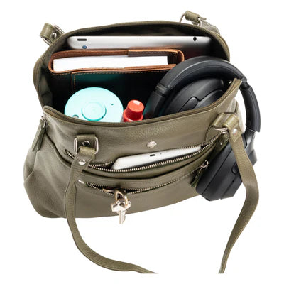 Greenwood Arden Leather Tote - Olive Green Work and Travel Bag