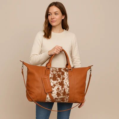 Greenwood Outback Hair-On Duffle - Tan Leather and Cowhide Travel Bag