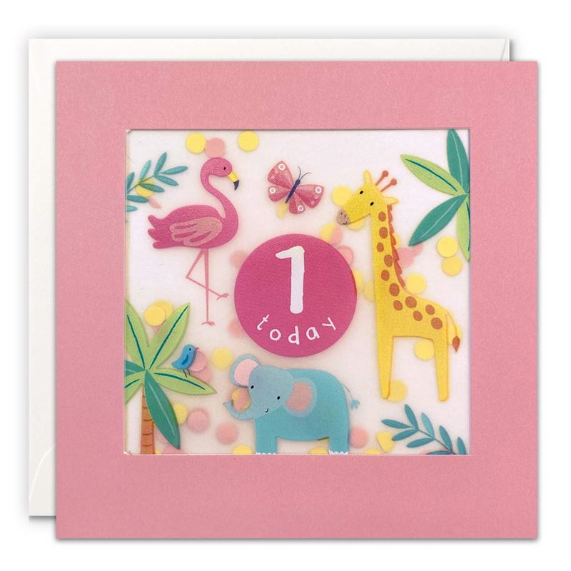 Age 1 Girl Pink Jungle Shakies Card