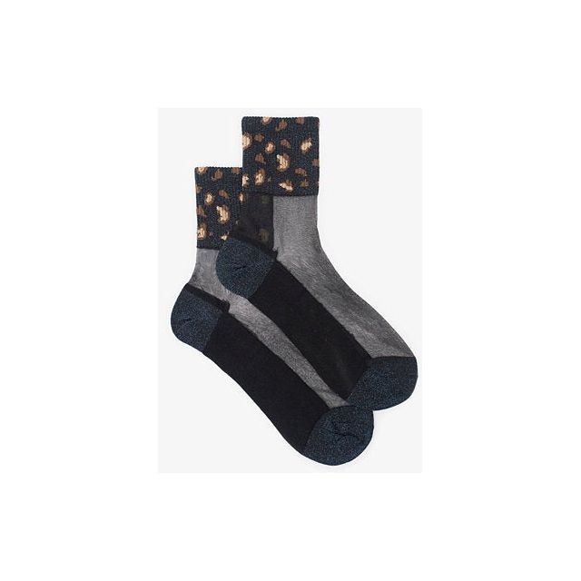 Antler Sheer Cheetah Sock Blue Sparkle
