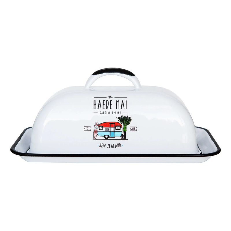 Moana Rd Haere Mai Enamel Butter Dish - White