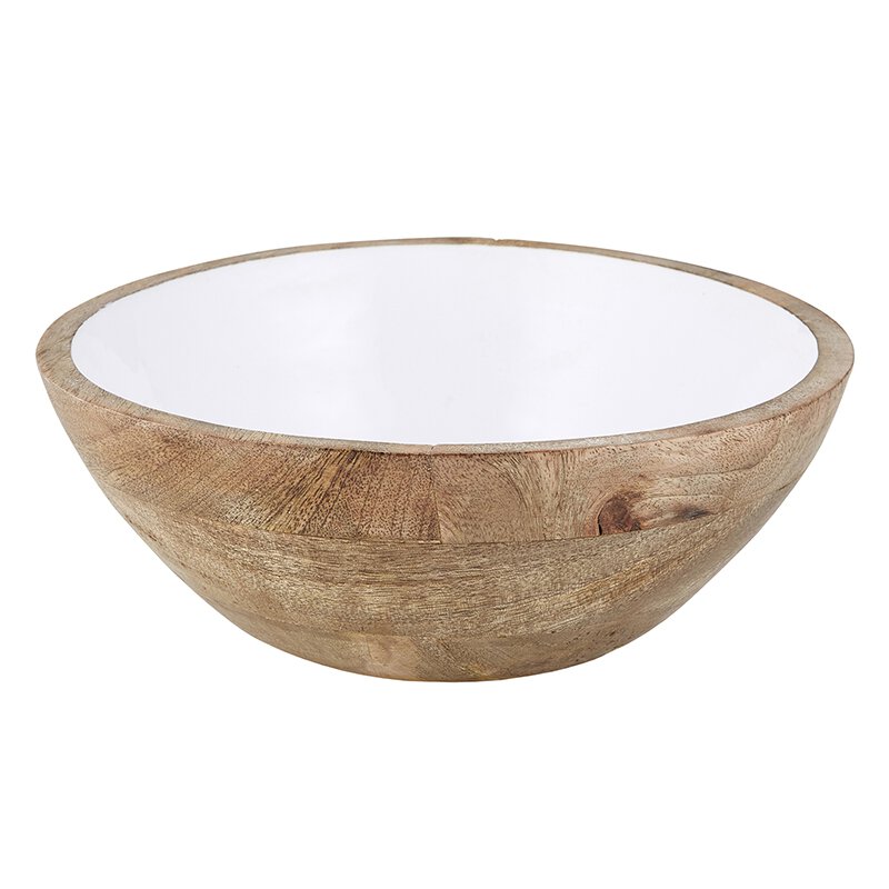Wooden White Enamel Bowl - Large